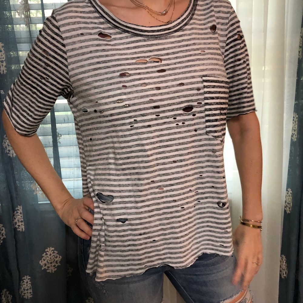 Distressed striped top